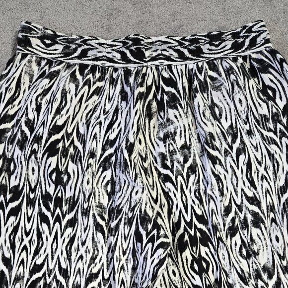 Roamans Linen Blend White Black Abstract Boho Pull On Wide Leg Cropped Pants - Picture 5 of 10